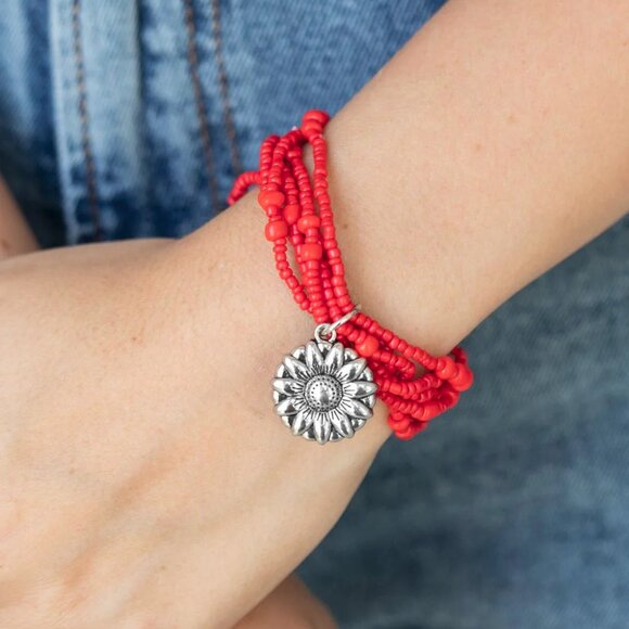 Paparazzi Jewelry - Badlands Botany - Red Bracelet - Vintage - Picture 1 of 4